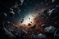 Space turbulence rocks and debris disperse, remnants of cosmic eruption Royalty Free Stock Photo