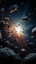 Space turbulence rocks and debris disperse, remnants of cosmic eruption Royalty Free Stock Photo