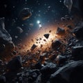 Space turbulence rocks and debris disperse, remnants of cosmic eruption