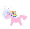 Space unicorn magic astronaut. Animal isolated on white. Pink vector cute cartoon pony with rainbow mane and horn isolated Royalty Free Stock Photo