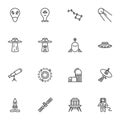 Space, universe line icons set