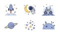 Space Vector Set Astronaut, Rocket, Moon, Planet, Rover Royalty Free Stock Photo
