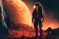 a space walk by an astronaut on a different planet. exploration of Mars