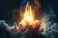 Space wallpaper rocket launch explosion with fire exploding. Illustration AI Generative Royalty Free Stock Photo