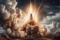Space wallpaper rocket launch explosion with fire exploding. Illustration AI Generative Royalty Free Stock Photo