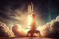 Space wallpaper rocket launch explosion with fire exploding. Illustration AI Generative Royalty Free Stock Photo