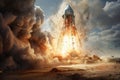 Space wallpaper rocket launch explosion with fire exploding. Illustration AI Generative Royalty Free Stock Photo