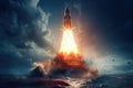 Space wallpaper rocket launch explosion with fire exploding. Illustration AI Generative Royalty Free Stock Photo