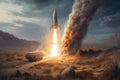 Space wallpaper rocket launch explosion with fire exploding. Illustration AI Generative Royalty Free Stock Photo