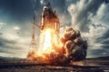 Space wallpaper rocket launch explosion with fire exploding. Illustration AI Generative Royalty Free Stock Photo