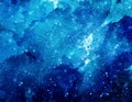 Space watercolor background. Abstract galaxy painting. Cosmic texture with stars