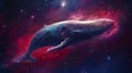 Space whale swimming through the universe, the idea of a fantastic illustration of a cetacean traveling in space through the