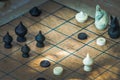 Thai Chess Figure on Wood Checkerboard, Tactics and Strategy Concept