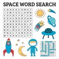 Space word search game for kids Royalty Free Stock Photo
