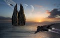 Spacebase on a sea planet Royalty Free Stock Photo