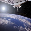 Spacecraft in outer space. Shuttle on the orbite. The elements of this image furnished by NASA Royalty Free Stock Photo