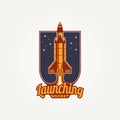 spacecraft rocket launch retro badge logo template vector illustration design. vintage futuristic, space, innovation emblem logo