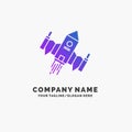 spacecraft, spaceship, ship, space, alien Purple Business Logo Template. Place for Tagline