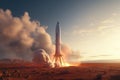 Spacecraft takes off into space from mars. Concept space travel to mars. Generative AI