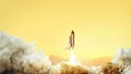 Spacecraft takes off into space on the planet Mars. Journey to the red planet. Rocket takes off in the desert. Royalty Free Stock Photo