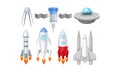 Spacecraft Vector Illustrated Set. Futuristic Spaceship Objects Royalty Free Stock Photo