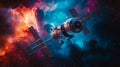 Spacecraft in a Vibrant Nebula Space Royalty Free Stock Photo