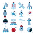 Spacecrafts Instruments Equipment Flat Icons Set