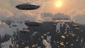 Spacecrafts over city