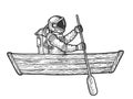 Spaceman boat sketch engraving vector