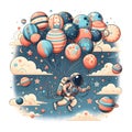 Spaceman fly with many balloons Royalty Free Stock Photo