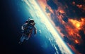 Spaceman and planet, Human in space concept, Astronaut in outer open space over the planet Earth