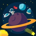 Spaceman Planet Success Cartoon Background Vector