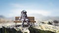 Rocketman on bench. Mixed media Royalty Free Stock Photo