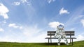 Rocketman on bench. Mixed media Royalty Free Stock Photo