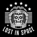 Spaceman skull. Modern space logo. Monochrome emblem. Lost in space. Star.