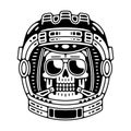 Spaceman skull. Modern space logo. Monochrome emblem.