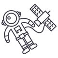 Spaceman in space with spaceship vector line icon, sign, illustration on background, editable strokes Royalty Free Stock Photo