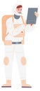 Spaceman with tablet. Futuristic space engineer in spacesuit