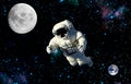 Spaceman traveling on a Moon.mission in outer space