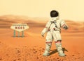 Spaceman walks on the red planet Mars. Space Mission. Royalty Free Stock Photo