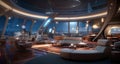 Spaceport Lounge: A futuristic lounge inside a bustling intergalactic spaceport, featuring sleek, curved furniture - generative ai