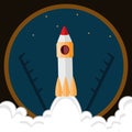 Spaceport, rocket at launch, vector, icon