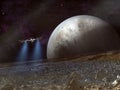 Spaceship and alien planet landscape Royalty Free Stock Photo