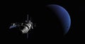 Spaceship arriving at Neptune, space mission to the unknown planet Royalty Free Stock Photo