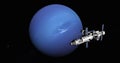 Spaceship arriving at Neptune, space mission to the unknown planet Royalty Free Stock Photo