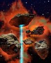 Spaceship and asteroids in space, secret space base