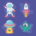 Spaceship astronaut spaceship alein and ufo space galaxy astronomy cartoon