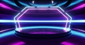 Spaceship Background Sci Fi Futuristic Modern Alien Room Hall Glowing Blue Purple Neon Lights Fluorescent Vibrant Stage Spectrum