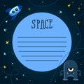 Spaceship background with space for your text in cartoon style