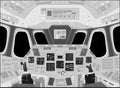 Spaceship cabin from inside, black and white vector illustration Royalty Free Stock Photo